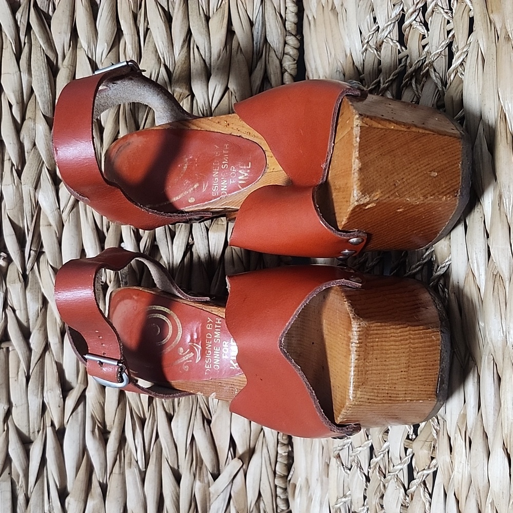 VTG 70s Bonnie Smith For KIMEL Women's Red Leather Platform Sandals Shoes Sz 6 - Picture 3 of 13